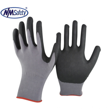 NMsafety High-Technology Foam Nitrile Coating Nylon Spandex Palm Glove-NY1350FRB-GR/BLK